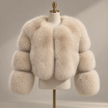 Load image into Gallery viewer, Nude Cropped Fox &amp; Leather Coat