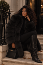Load image into Gallery viewer, Long Vertical Fox Fur Coat Full Sleeves