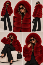 Load image into Gallery viewer, Hooded Crop Ring Fox Fur Coat Full Sleeves