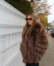 Load image into Gallery viewer, Long Vertical Fox Fur Coat Full Sleeves