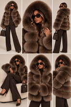 Load image into Gallery viewer, Hooded Crop Ring Fox Fur Coat Full Sleeves