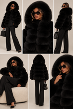 Load image into Gallery viewer, Hooded Crop Ring Fox Fur Coat Full Sleeves