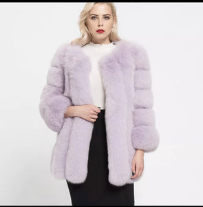 Long Vertical Fox Fur Coat Full Sleeves