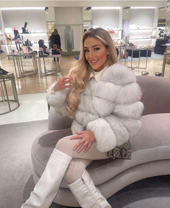 Crop Ring Fox Fur Coat Full Sleeves