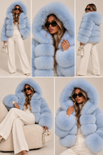 Load image into Gallery viewer, Hooded Crop Ring Fox Fur Coat Full Sleeves