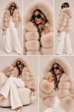 Load image into Gallery viewer, Hooded Crop Ring Fox Fur Coat Full Sleeves