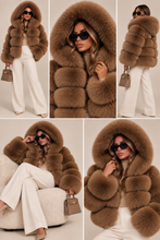 Load image into Gallery viewer, Hooded Crop Ring Fox Fur Coat Full Sleeves