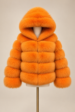 Load image into Gallery viewer, Hooded Crop Ring Fox Fur Coat Full Sleeves