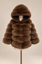 Load image into Gallery viewer, Hooded Crop Ring Fox Fur Coat Full Sleeves
