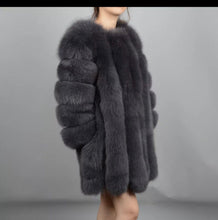 Load image into Gallery viewer, Long Vertical Fox Fur Coat Full Sleeves