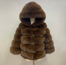 Load image into Gallery viewer, Hooded Crop Ring Fox Fur Coat Full Sleeves