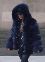 Load image into Gallery viewer, Hooded Crop Ring Fox Fur Coat Full Sleeves