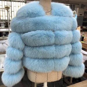 Crop Ring Fox Fur Coat Full Sleeves