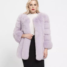 Load image into Gallery viewer, Long Vertical Fox Fur Coat Full Sleeves