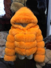 Load image into Gallery viewer, Hooded Crop Ring Fox Fur Coat Full Sleeves