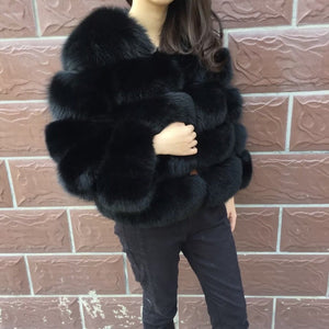 Crop Ring Fox Fur Coat Cropped Sleeves