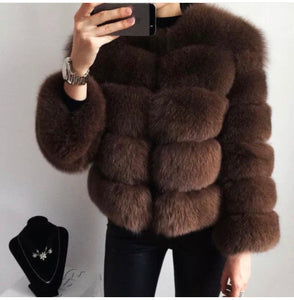 Crop Ring Fox Fur Coat Full Sleeves