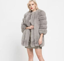 Load image into Gallery viewer, Long Vertical Fox Fur Coat Cropped Sleeves