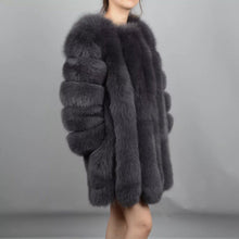 Load image into Gallery viewer, Long Vertical Fox Fur Coat Full Sleeves